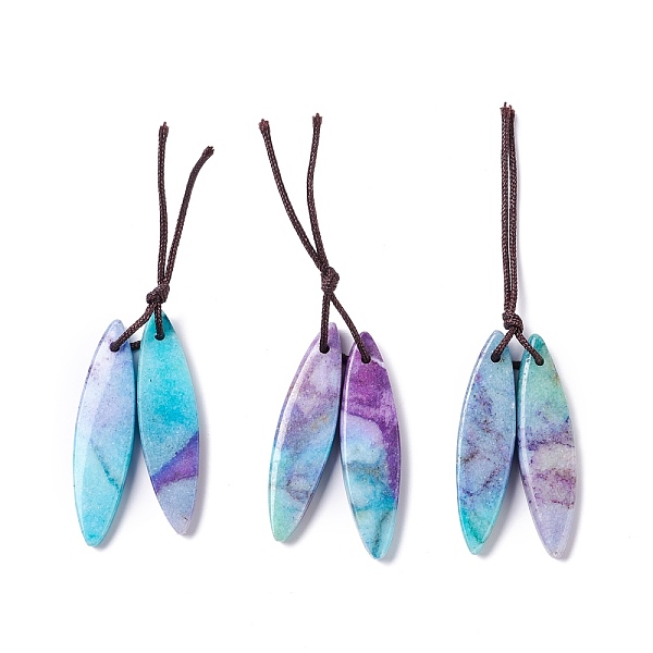 

PandaHall Natural Calcite Pendants, Dyed, Oval, Violet, 40x10x4mm, Hole: 1.6mm, 2pcs/pair Calcite Oval Purple