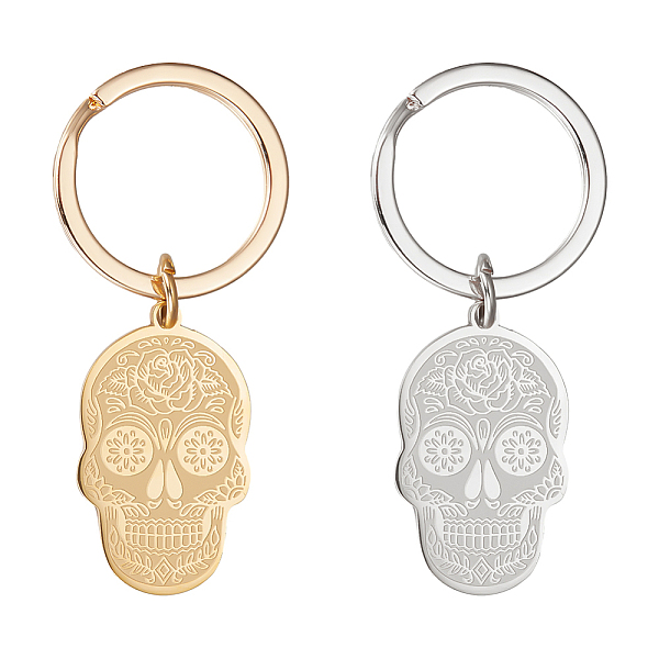 

PandaHall Unicraftale 2Pcs 2 Colors Sugar Skull 304 Stainless Steel Pendant Keychain, for Keychain, Purse, Backpack Ornament, Golden &...