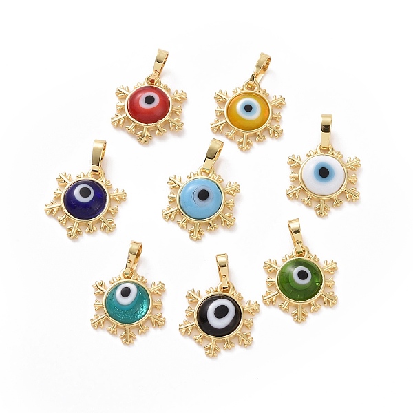 

PandaHall Handmade Evil Eye Lampwork Pendants, with Real 18K Gold Plated Tone Brass Findings, Snowflake Charm, Mixed Color, 15x16x4mm, Hole..., Multicolor