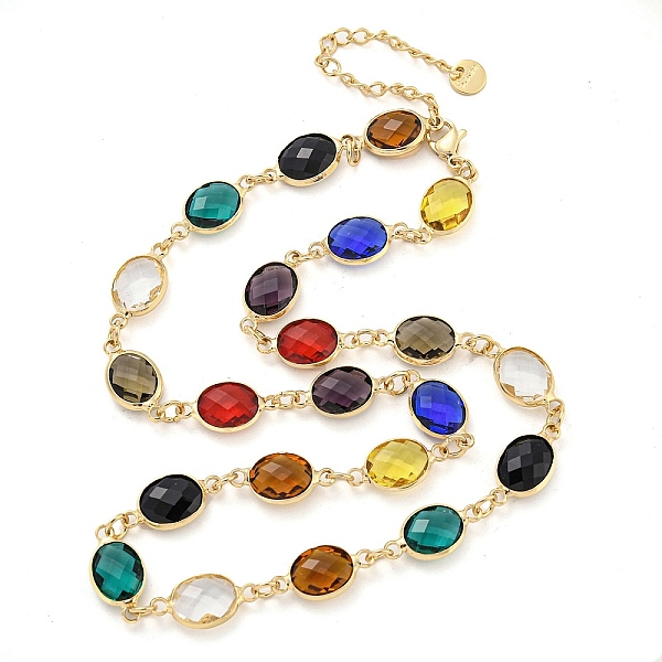 

PandaHall Glass Necklace, Multi Color Brass Link Necklaces, Oval, 16.34 inch(415mm) Brass Oval
