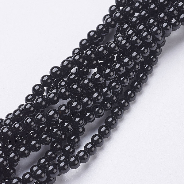 

PandaHall Natural Black Onyx Round Beads Strands, Grade A, Dyed, 4mm, Hole: 0.8mm, about 92pcs/strand, 15 inch. Black Onyx Round Black