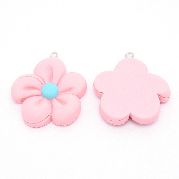 

PandaHall Resin Pendants, with Platinum Iron Finding, Flower, Pink, 35x30x6mm, Hole: 2mm Iron+Resin Flower Pink