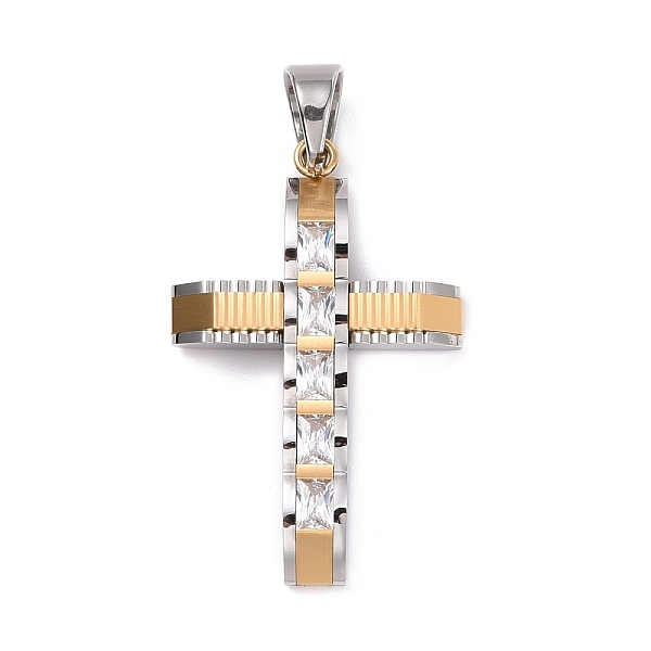 

PandaHall 304 Stainless Steel Big Pendants, Cross, with Rhinestones, Golden & Stainless Steel Color, 50x32x6mm, Hole: 10x8mm Stainless..., Clear