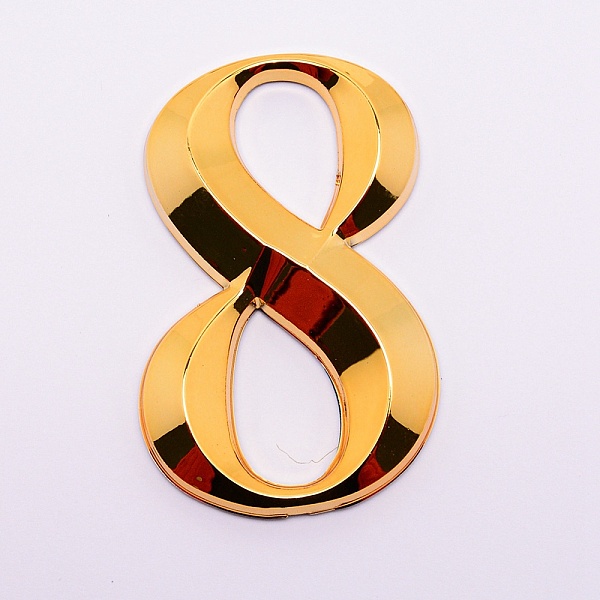 

PandaHall Plastic & PVC Number Sign Labels, Gold, Num.8, 8: 70x44.5x8mm Plastic Gold