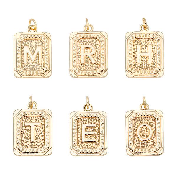 

PandaHall ARRICRAFT 6Pcs 6 Style Brass Pendants, with Jump Rings, Cadmium Free & Nickel Free & Lead Free, Rectangle with Letter, Real 18K...