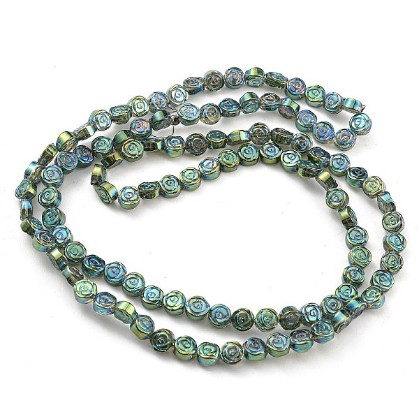 

PandaHall Full Rainbow Plated Electroplate Transparent Glass Beads Strands, Rose, Medium Aquamarine, 6x7x3.5mm, Hole: 1mm, about...