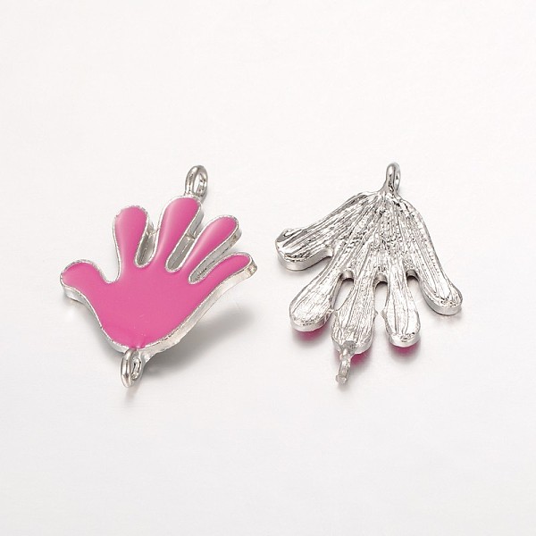 

PandaHall Platinum Plated Palm Alloy Enamel Links connectors, Camellia, 29x22x2mm, Hole: 2mm Alloy+Enamel Palm Pink