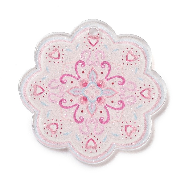 

PandaHall Acrylic Pendants, Round with Flower, Pink, 35x35x2mm, Hole: 2mm Acrylic Flower Pink