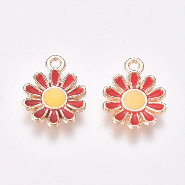 

PandaHall Enamel Charms, with Golden Plated Alloy Findings, Daisy, Red, 15x11.5x2mm, Hole: 1.4mm Alloy+Enamel Flower Red