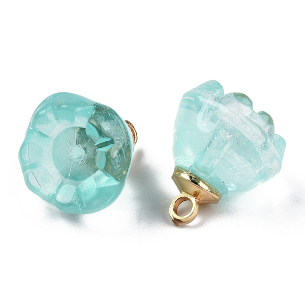 

PandaHall Transparent Spray Painted Glass Charms, with Light Gold Plated Brass Findings, Flower, Turquoise, 14x13x13mm, Hole: 2mm Glass..., Green