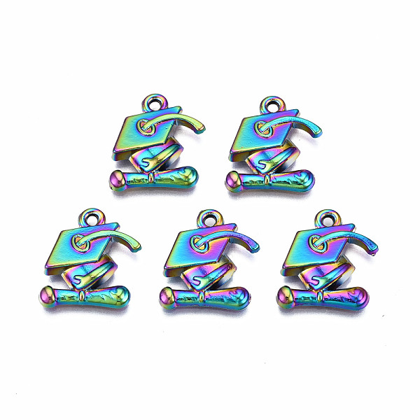 

PandaHall Rainbow Color Alloy Pendants, Cadmium Free & Nickel Free & Lead Free, Graduation Cap, 17x14x4mm, Hole: 1.5mm Alloy
