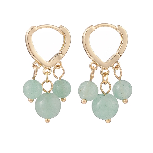 

PandaHall Round Natural Rose Quartz Dangle Hoop Earrings, Brass Jewelry for Women, Golden, 30mm, Pin: 1mm Green Aventurine Round