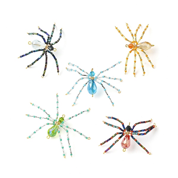 

PandaHall MIYUKI Seed & Glass Beaded Pendants, with Golden Stainless Steel Wire Findings, Spider Charms, Mixed Color, 30~30.5x64~66x10mm..., Multicolor