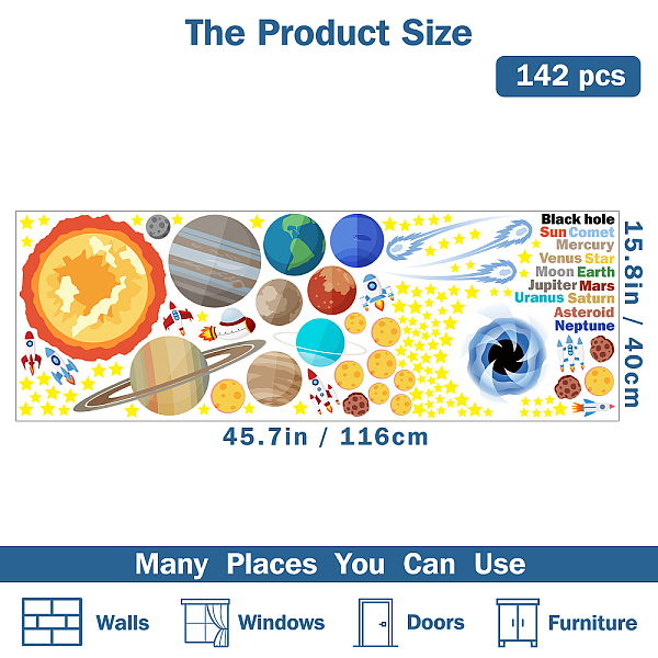 

PandaHall PVC Wall Stickers, for Wall Decoration, Planet Pattern, 400x1160mm Plastic Planet