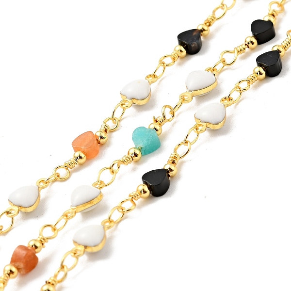 

PandaHall Natural Mixed Gemstone Heart Beaded Chains, with Gold Plated Brass Heart Link Chains with Enamel, Long-Lasting Plated, Soldered...