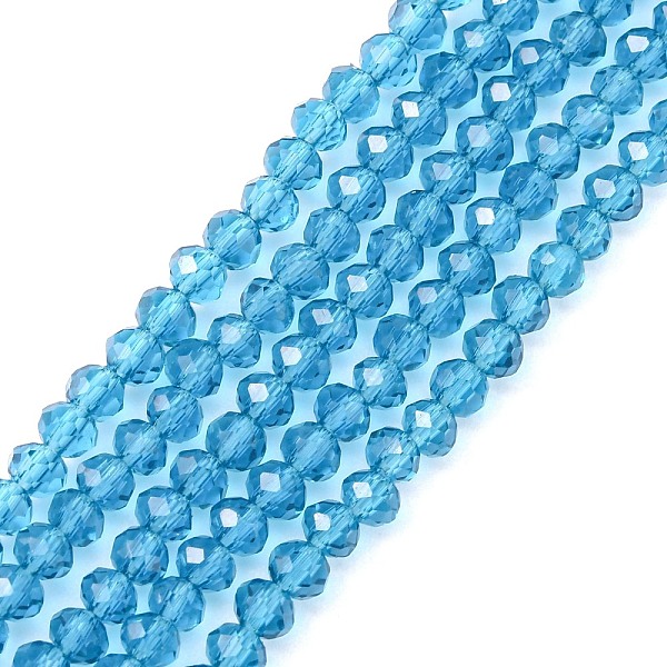 

PandaHall Transparent Glass Beads Strands, Faceted, Rondelle, Dark Cyan, 3x2mm, Hole: 0.5mm, about 145~150pcs/strand, 34~35cm Glass Rondelle...