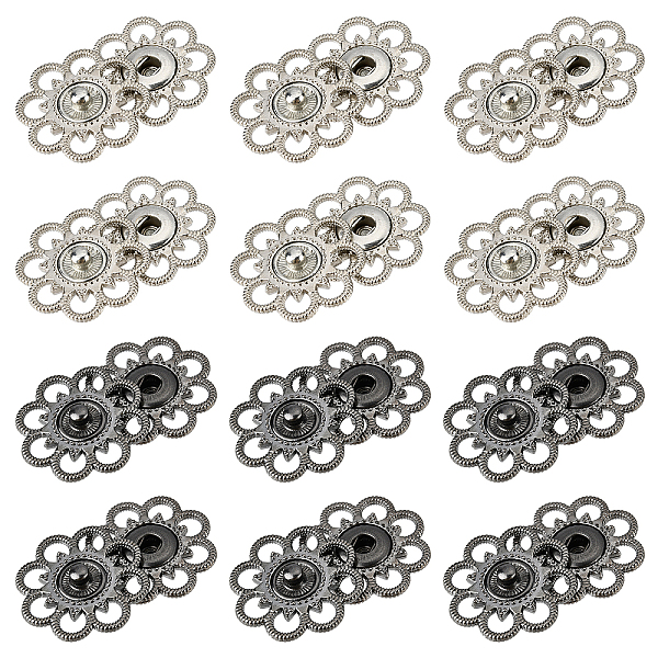 

PandaHall 20 Sets Alloy flower Snap Buttons, 2 Assorted Colors Vintage Metal Sew On Press Snap Button Fasteners for Costume Design, 25mm in...