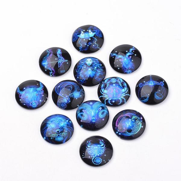 

PandaHall Flatback Glass Cabochons for DIY Projects, Constellation/Zodiac Sign Pattern, Dome/Half Round, Rosy Brown, 12x4mm Glass...