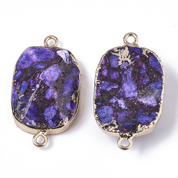 

PandaHall Assembled Bronzite and Synthetic Imperial Jasper Links connectors, with Light Gold Plated Brass Edge and Iron Loops, Rounded..., Purple