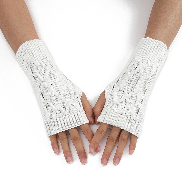 

PandaHall Acrylic Fiber Yarn Knitting Fingerless Gloves, Winter Warm Gloves with Thumb Hole, White, 200x70mm Fibre White