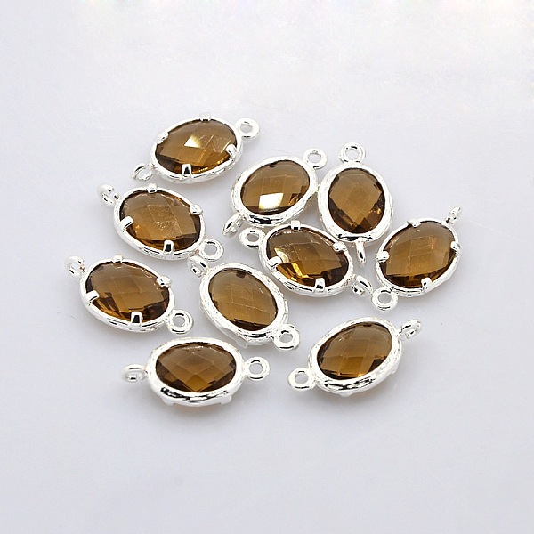 

PandaHall Nickel Free Silver Color Plated Brass Glass Links connectors, Oval, Peru, 18x10x3mm, Hole: 1mm Glass Oval Brown
