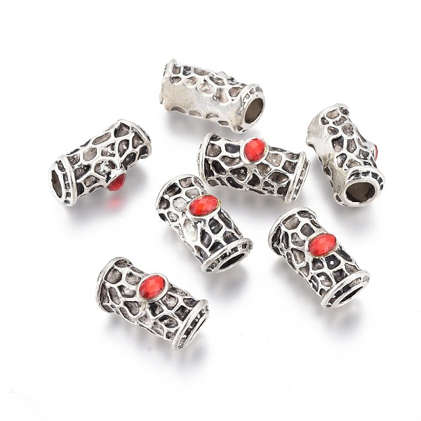 

PandaHall Antique Silver Plated Alloy Beads, with Acrylic Rhinestone, Tube, Red, 22.5x11x12mm, Hole: 7x6mm Alloy+Acrylic Tube Red