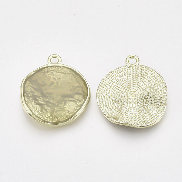 

PandaHall Epoxy Resin Pendants, with Light Gold Tone Alloy Pendant Settings, Flat Round, Textured, Dark Khaki, 23x20x3mm, Hole: 1.8mm...