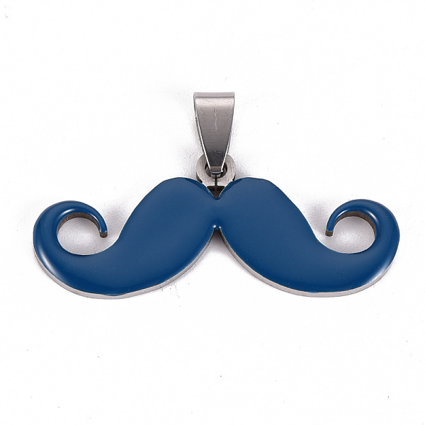 

PandaHall 201 Stainless Steel Enamel Pendants, Museache, Marine Blue, 16.5~17.5x39.5~40.5x2mm, Hole: 8x4mm Stainless Steel+Enamel Mustache