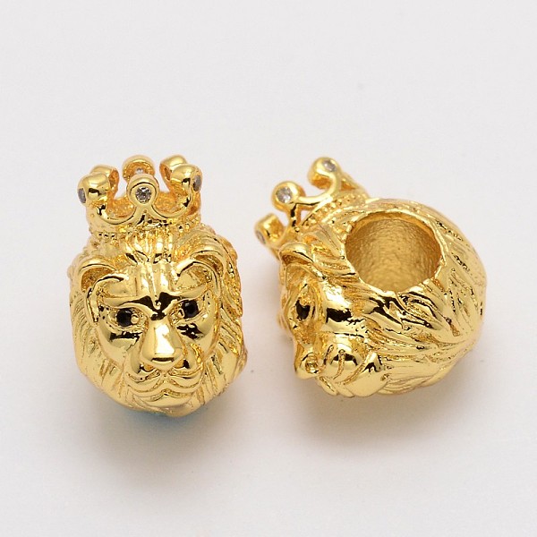 

PandaHall Lion King's Head Brass Micro Pave Cubic Zirconia European Beads, Large Hole Beads, Lead Free & Nickel Free, Real 18K Gold Plated...