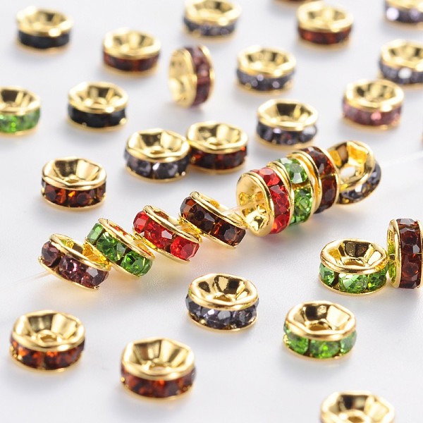 

PandaHall Brass Grade A Rhinestone Spacer Beads, Golden Plated, Rondelle, Nickel Free, Mixed Color, 6x3mm, Hole: 1mm Brass+Rhinestone..., Multicolor