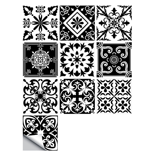 

PandaHall CREATCABIN PVC Plastic Self-Adhesive Wall Stickers, Square, Flower Pattern, 150x150mm, 10pcs/set Plastic Flower Multicolor