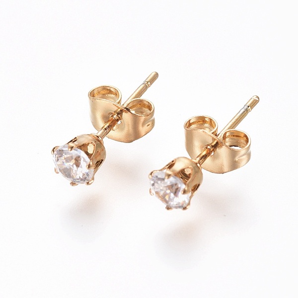 

PandaHall 304 Stainless Steel Stud Earrings, with Rhinestone and Ear Nuts/Earring Back, Flat Round, Crystal, Golden, 15.5x6.5mm, Pin: 0.6mm..., Clear