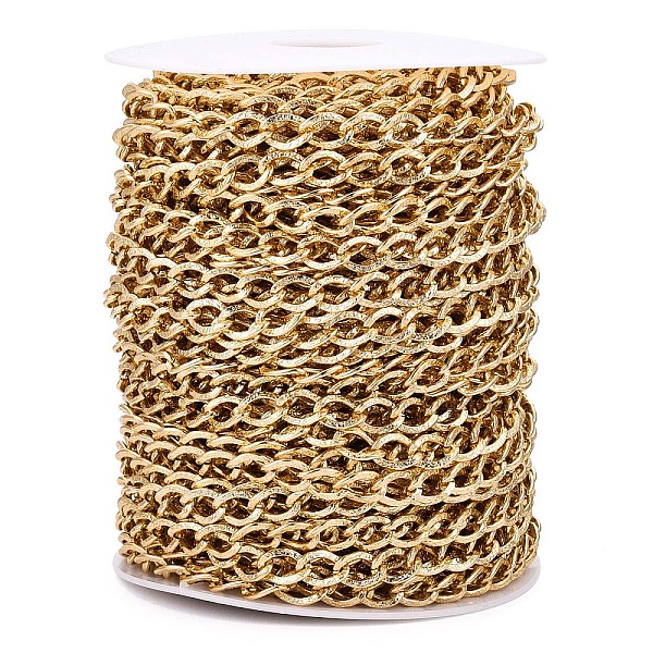 

PandaHall Aluminium Textured Curb Chains, Unwelded, with Spool, Golden, 11x7.5x1.5mm, about 98.43 Feet(30m)/Roll Aluminum