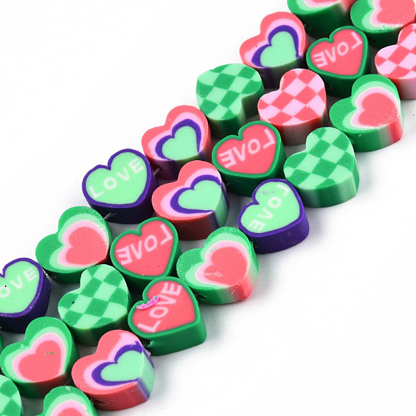 

PandaHall Handmade Polymer Clay Beads Strands, Heart with Word Love & Tartan Pattern, Medium Sea Green, 9~9.5x10~11x4~5mm, Hole: 1.5~1.8mm...