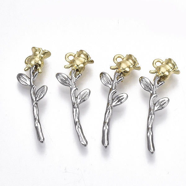 

PandaHall Rack Plating Alloy Pendants, Cadmium Free & Lead Free, Rose Flower, Gunmetal & Light Gold, 33x12x6.5mm, Hole: 1.8mm Alloy Flower