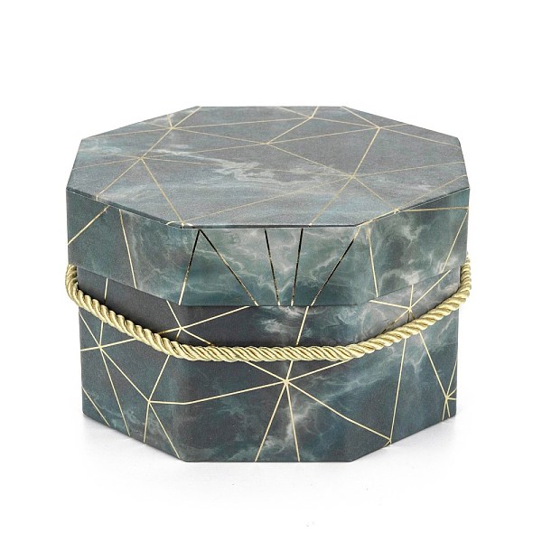 

PandaHall Valentine's Day Marble Texture Pattern Paper Gift Boxes, with Rope Handles, for Gift Packaging, Octagon, Dark Slate Blue...