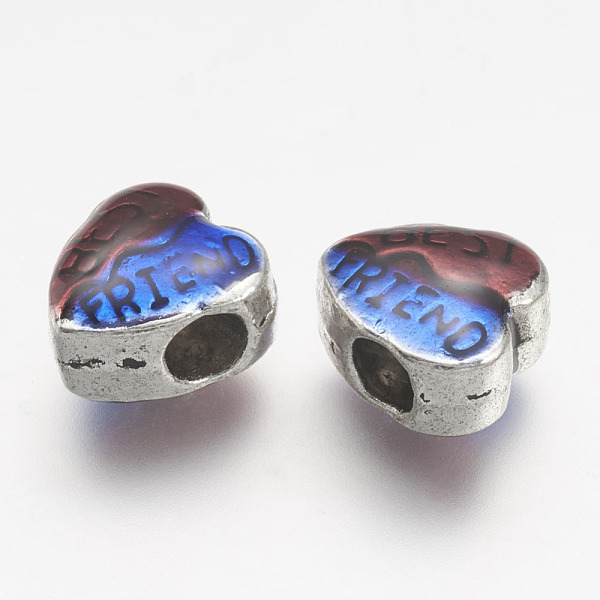 

PandaHall Alloy European Beads, with Enamel, Heart, Large Hole Beads, Antique Silver, 11.5x10.5x7.5mm, Hole: 4mm Alloy+Enamel Heart