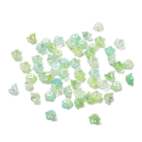 ABS Plastic Bead Caps, Flower, Green Yellow, 8x8x4mm, Hole: 1.2mm