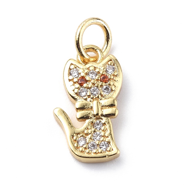 

PandaHall Brass Micro Pave Cubic Zirconia Charms, with Jump Ring, Cat with Bow Charms, Real 18K Gold Plated, 13.5x8x2mm, Hole: 3.2mm..., Clear