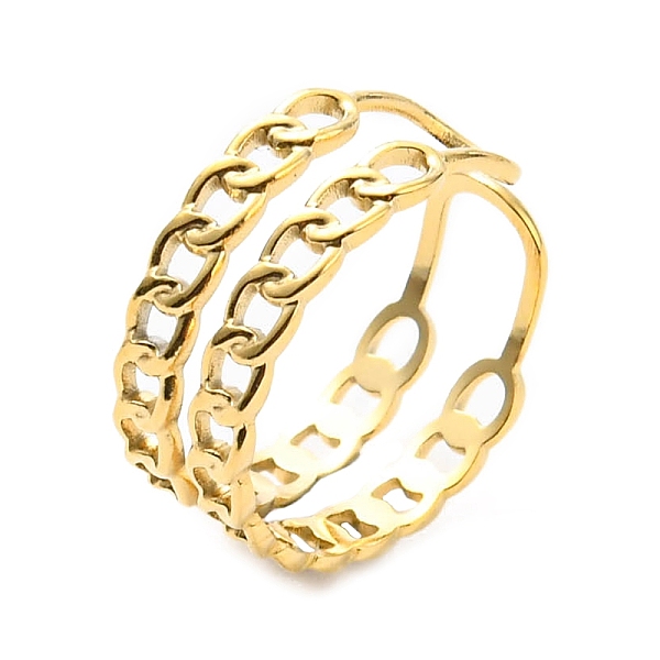 

PandaHall 304 Stainless Steel Curb Chains Shape Open Cuff Ring for Women, Real 14K Gold Plated, Inner Diameter: 17mm 304 Stainless Steel