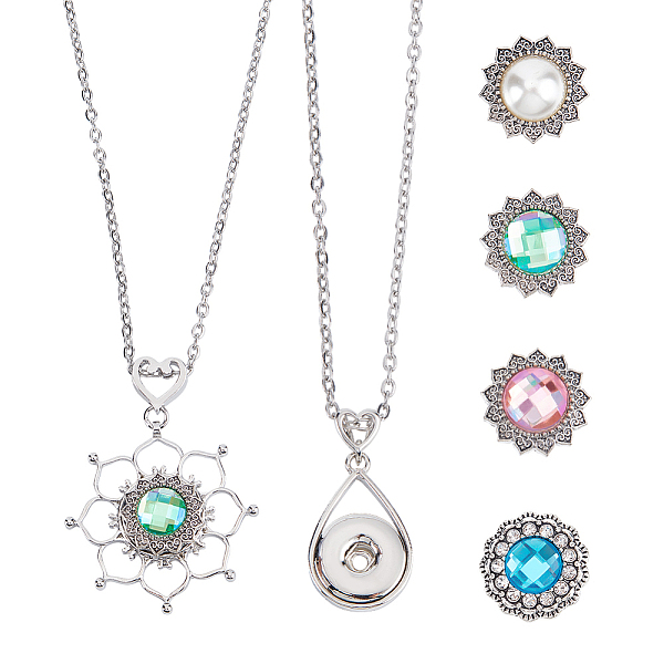 

PandaHall DIY Interchangeable Necklace Making Kit, Including 304 Stainless Steel Cable Chain Necklace Making, Alloy Hang Snap Base Pendants..., Multicolor