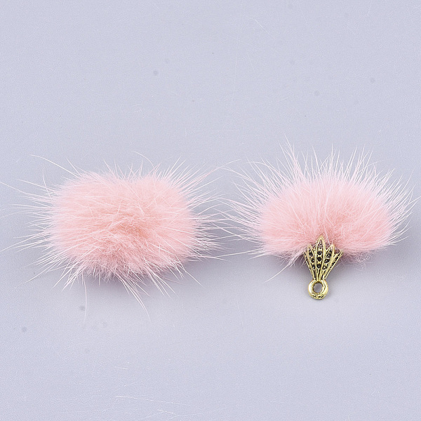 

PandaHall Faux Mink Fur Tassel Pendant Decorations, with Alloy Findings, Antique Golden, Pink, 20~30x28~30mm, Hole: 1.8mm Fibre Others Pink