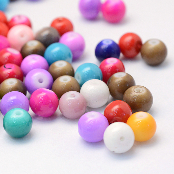 

PandaHall Spray Painted Opaque Glass Round Beads, Mixed Color, 8~9mm, Hole: 1mm, about 1545pcs/1000g Glass Round Multicolor