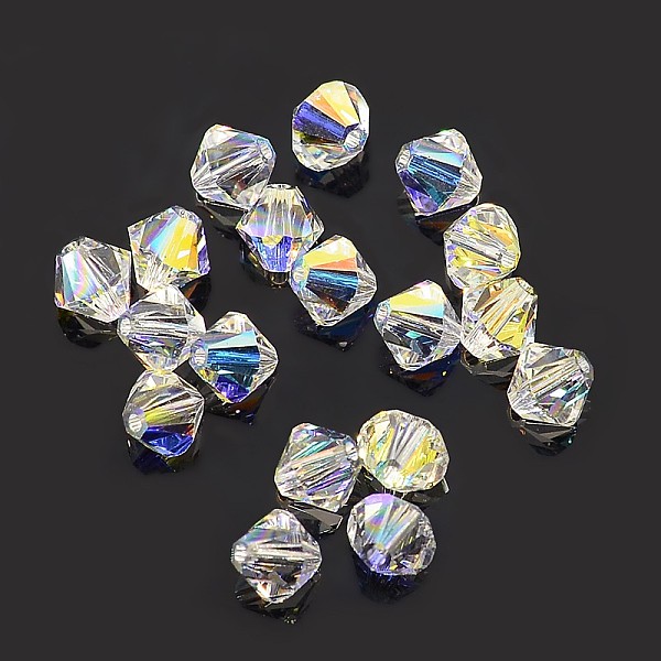 austrian crystal beads, 5301 6mm, bicone, crystal ab, size: about 6mm long, 6mm wide, hole: 1mm