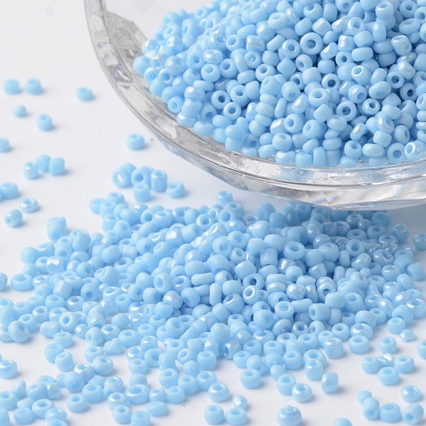 

PandaHall 12/0 Ceylon Pearl Luster Plated Round Glass Seed Beads, Light Sky Blue, 2~3x1.5~2mm, Hole: 0.8~1mm, about 37500pcs/pound Glass...