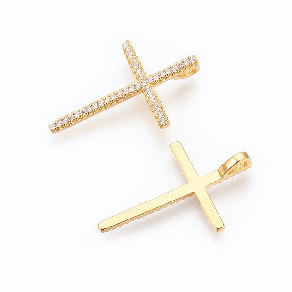 

PandaHall Brass Micro Pave Cubic Zirconia Pendants, Lead Free & Cadmium Free, Long-Lasting Plated, Cross, Clear, Golden, 28x18x2mm, Hole...
