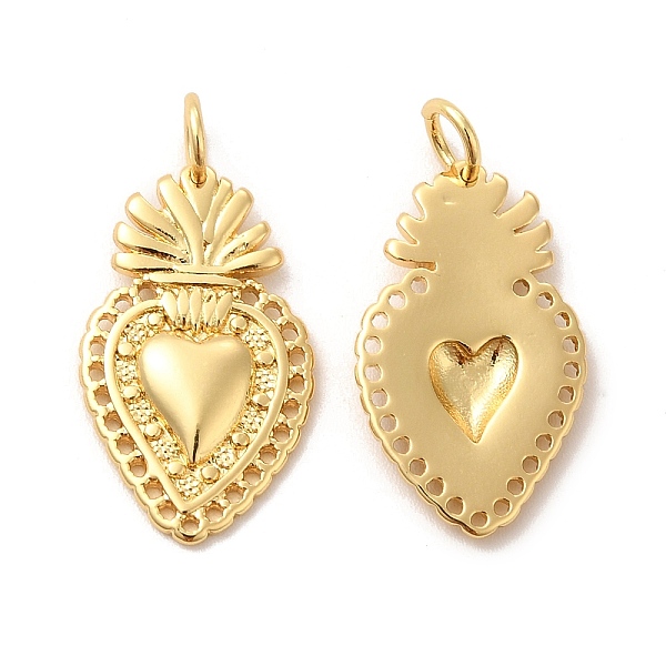 PandaHall Eco-Friendly Rack Plating Brass Pendants, Long-Lasting Plated, Lead Free & Cadmium Free, Sacred Heart Charm, Real 18K Gold Plated...