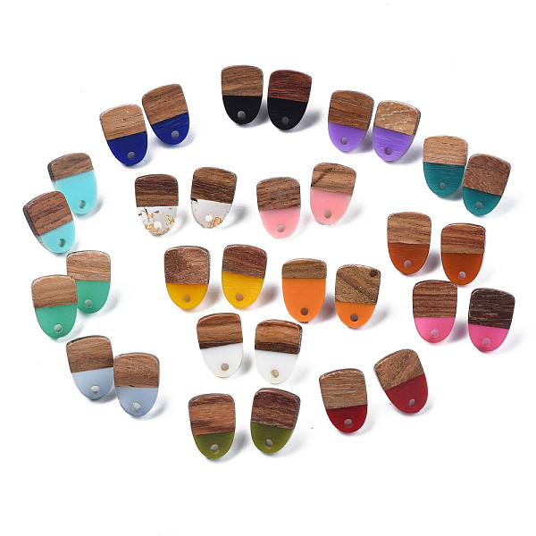 

PandaHall Resin & Walnut Wood Stud Earring Findings, with 304 Stainless Steel Pin and Hole, Two Tone, Half Oval, Mixed Color, 15x11mm, Hole..., Multicolor