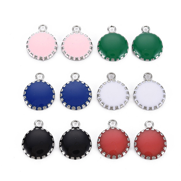 

PandaHall 304 Stainless Steel Enamel Charms, Stainless Steel Color, Flat Round, Mixed Color, 13.5x10.5x3mm, Hole: 1.6mm Stainless..., Multicolor