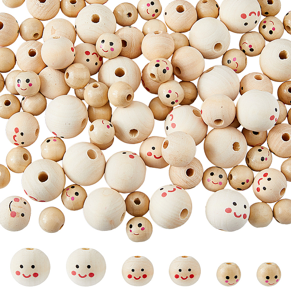 

PandaHall DICOSMETIC 100Pcs Printed Wood Beads 3 Styles Wood Ball Beads Loose Spacer Beads European Beads 4/4.7/4.9mm Large Hole Beads for...